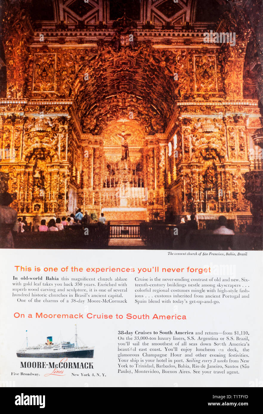 1955 magazine pubblicità pubblicità Moore-McCormack Line le crociere per il Sud America. Foto Stock