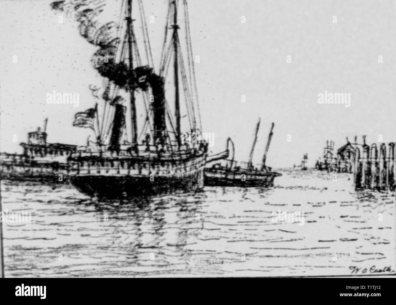 La collisione tra Berkeley e la nave passeggeri SS Columbia il 3 ottobre 1900. Foto Stock