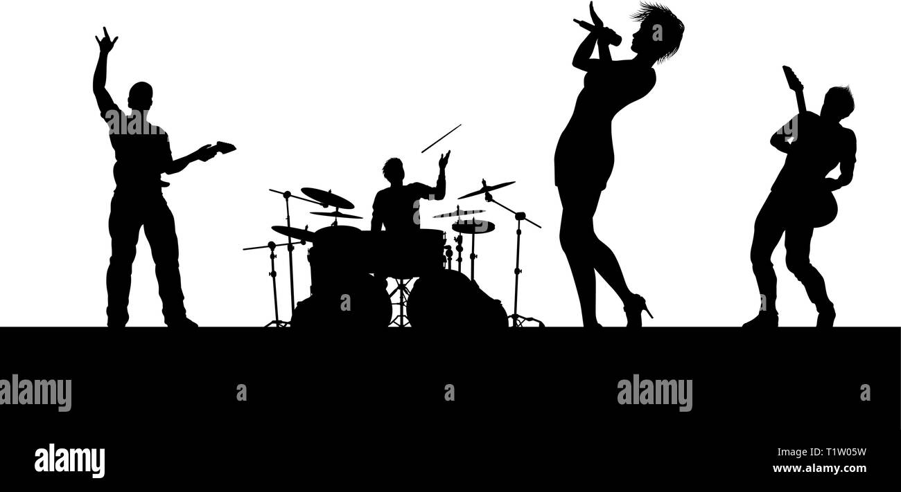 Banda musicale di Silhouette in concerto Illustrazione Vettoriale