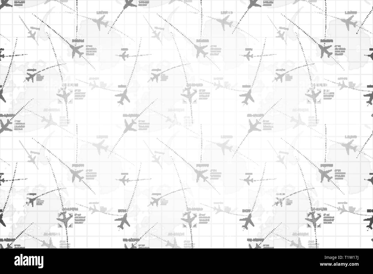 Monocromatico dettagliata mappa radar con piani, ampio sfondo dettagliato Illustrazione Vettoriale