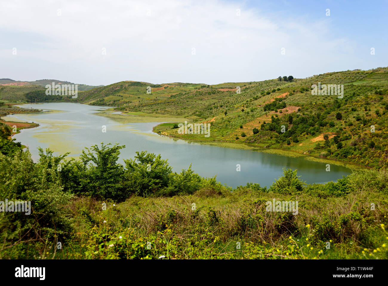 Altopiano del lago di Dumreja vicino Hardhi, Qark Elbasan, Albania Foto Stock