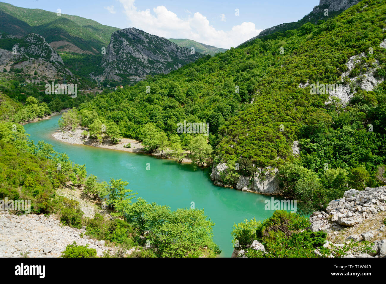 Tappetino del fiume vicino Shkopet, Ulza Parco Naturale Regionale, Albania, Mati Foto Stock