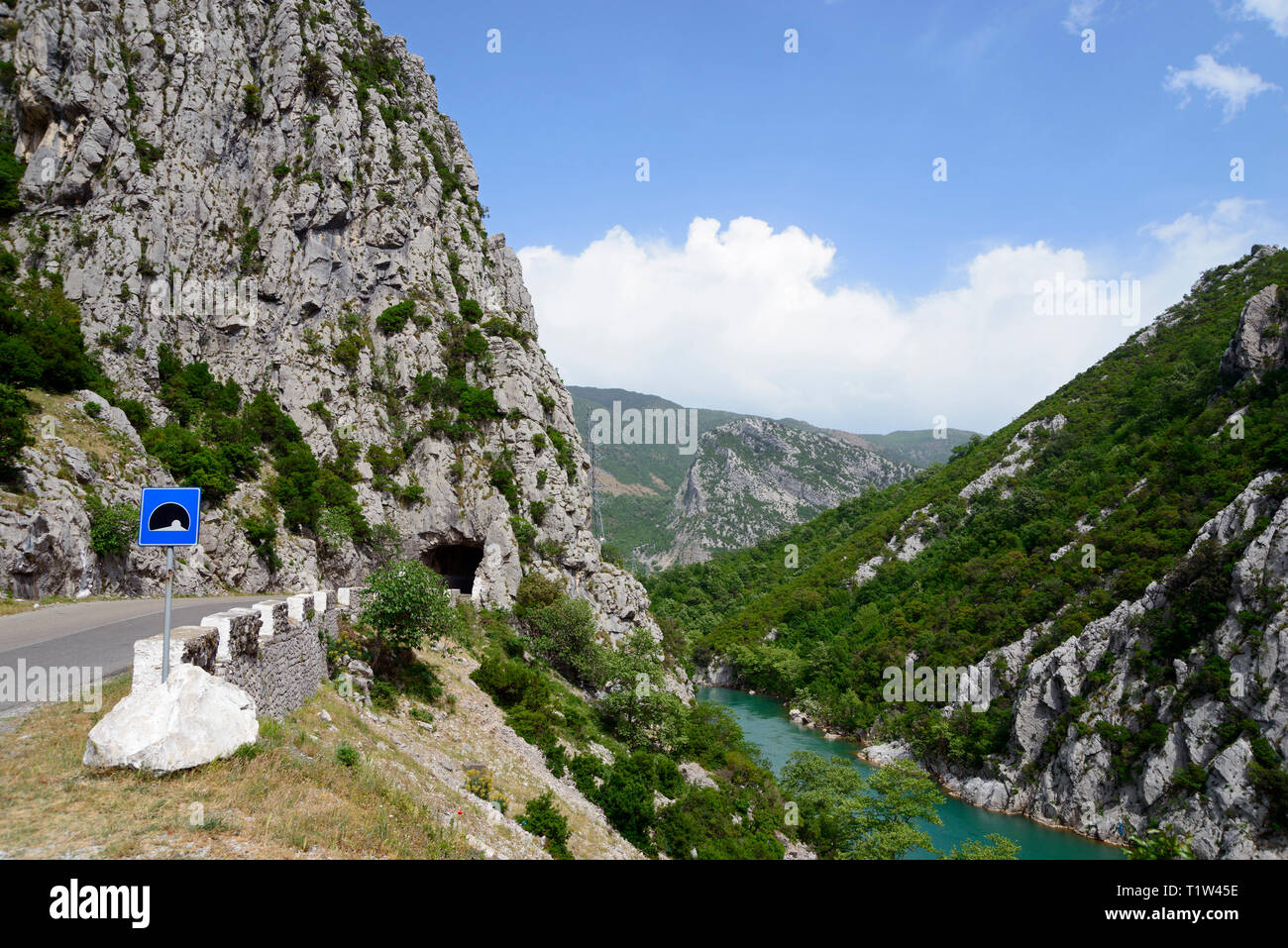 Tappetino di fiume, la gola di roccia, Ulza Parco Naturale Regionale, Albania, Mati Foto Stock