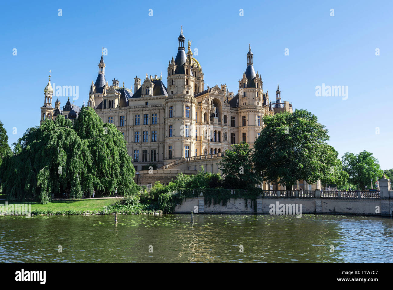 Castello, Lago Schweriner vedere, Schwerin, Meclemburgo-Pomerania Occidentale, Germania Foto Stock