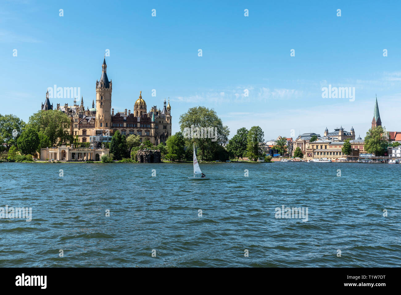 Castello, Lago Schweriner vedere, Schwerin, Meclemburgo-Pomerania Occidentale, Germania Foto Stock