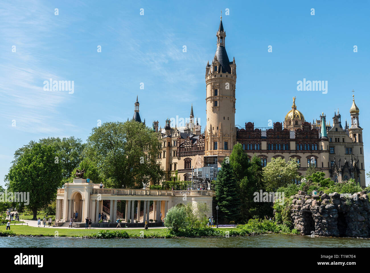 Castello, Lago Schweriner vedere, Schwerin, Meclemburgo-Pomerania Occidentale, Germania Foto Stock