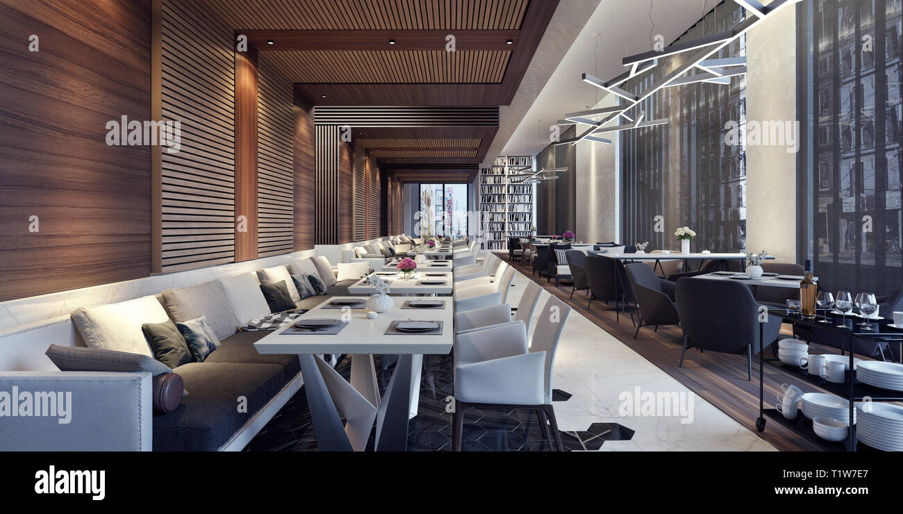 Un concetto moderno design del ristorante lounge con piano setup e decorazione 3D Render Foto Stock