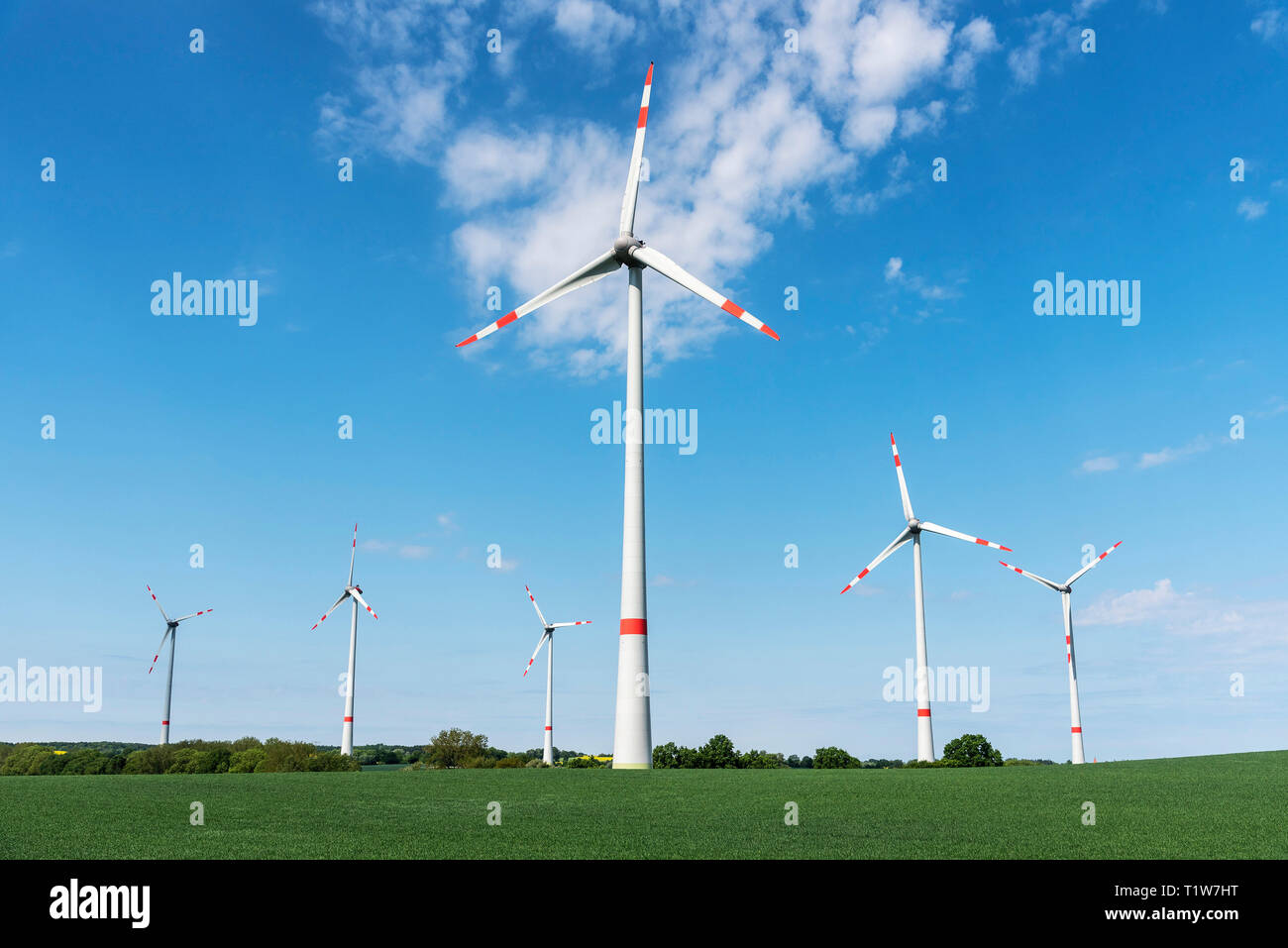 Le turbine eoliche, Butzow, Meclemburgo-Pomerania, Germania Foto Stock