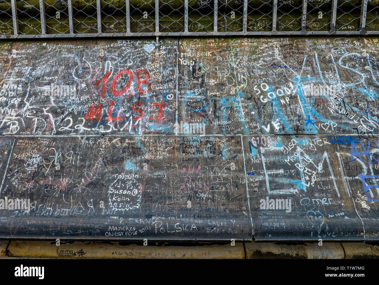 Graffitis, Aussichtsplattform, Suedturm, Dom Koeln, Nordrhein-Westfalen, Deutschland, Südturm Foto Stock