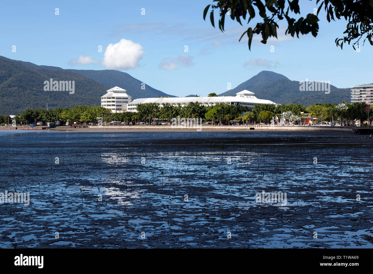 Cairns Pier centro commerciale Waterfront e esplanade, visto dal lungomare, Queensland, Australia Foto Stock