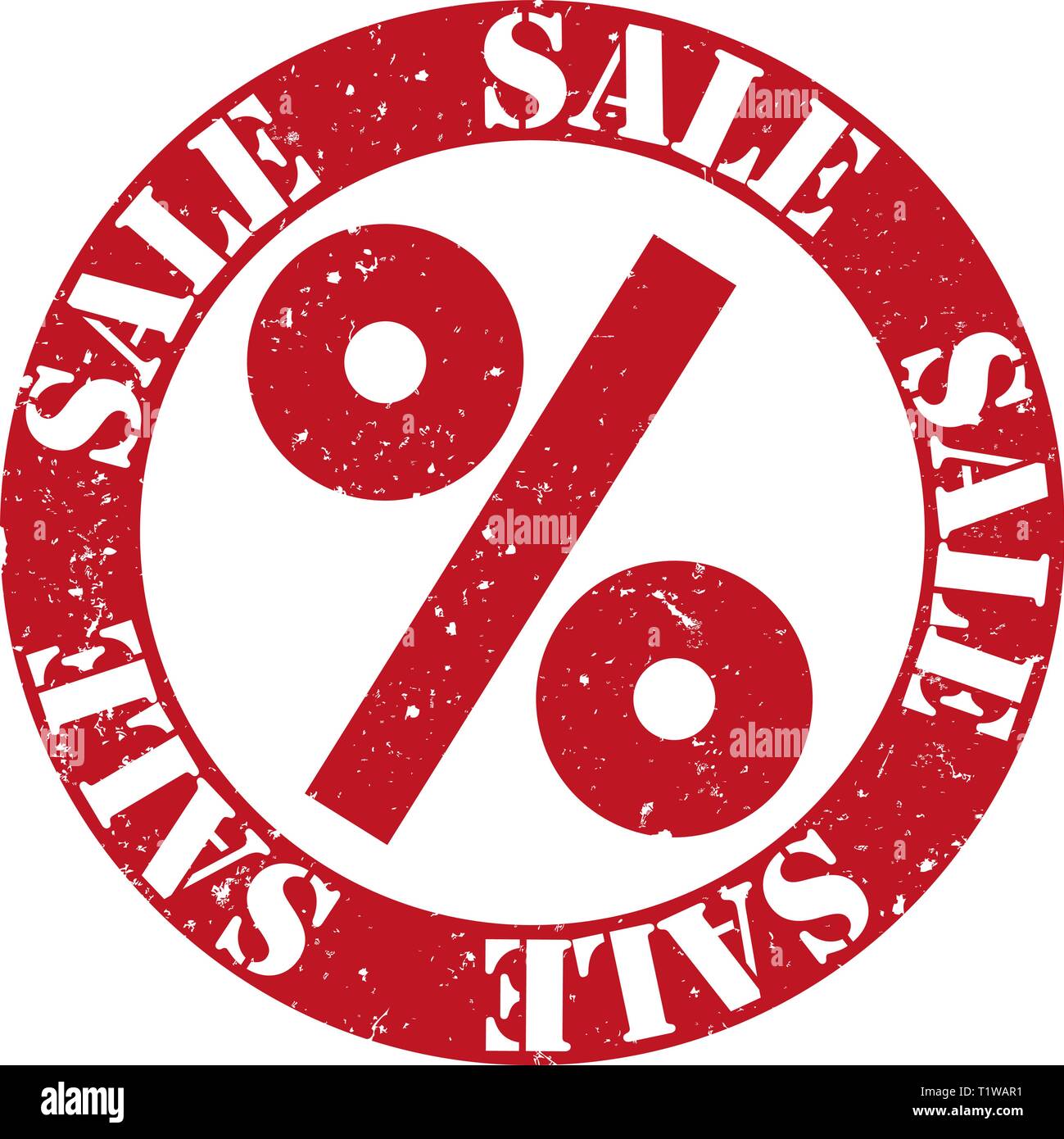 Grungy rosso vendita e lo sconto timbro di gomma stampa con un segno di percentuale Illustrazione Vettoriale