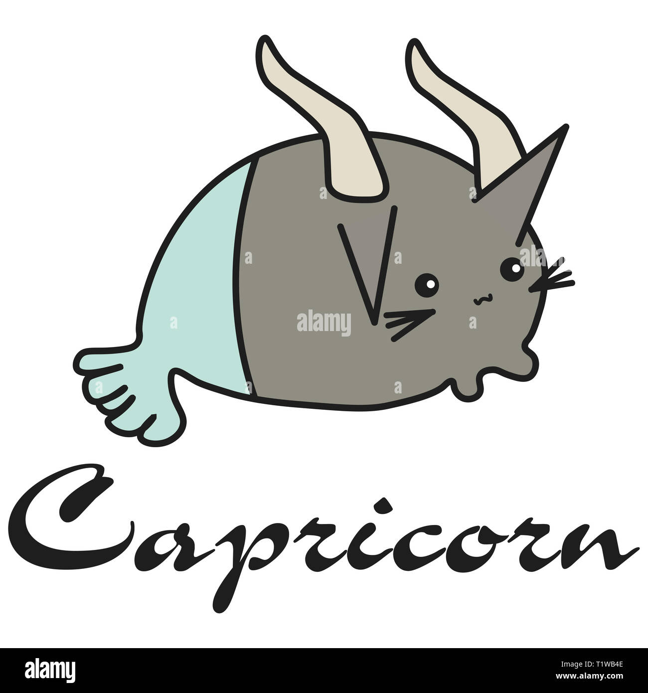 Bunny Capricorno segno zodiacale in stile cartoon. illustrazione su sfondo bianco. Con firmato segno zodiacale Foto Stock