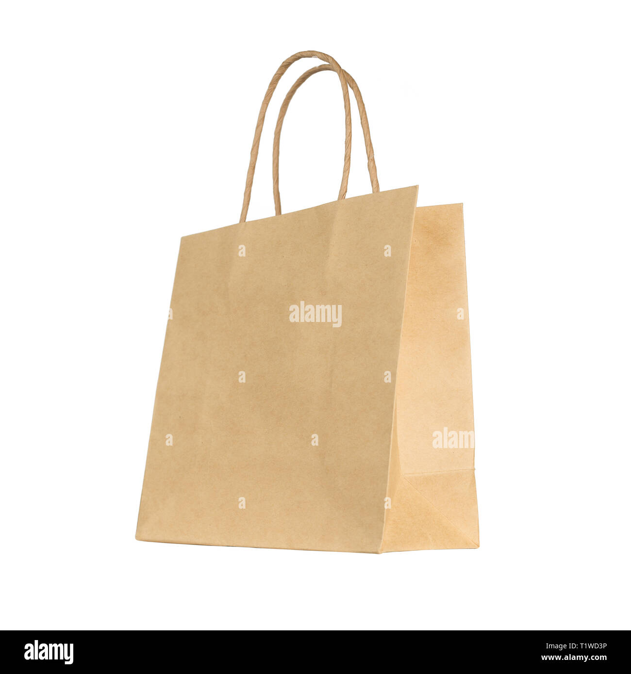 Carta Kraft shopping bag isolati su sfondo bianco Foto Stock