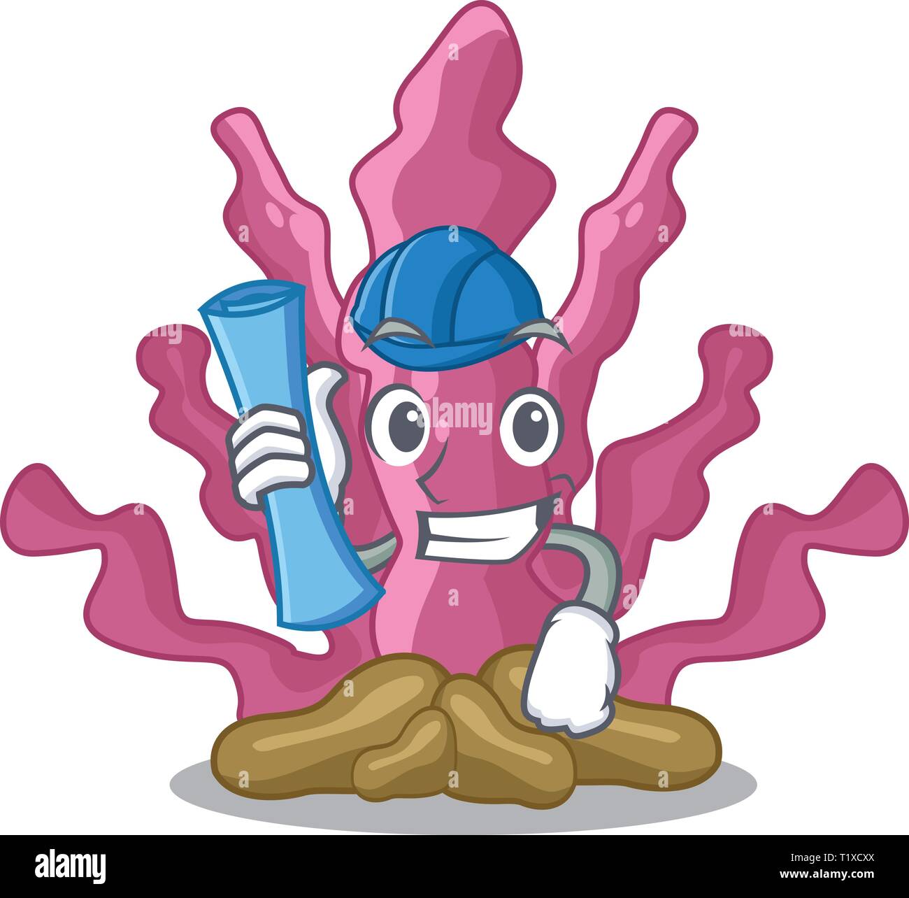 Architetto alghe rosa cartoni animati sotto il mare Illustrazione Vettoriale