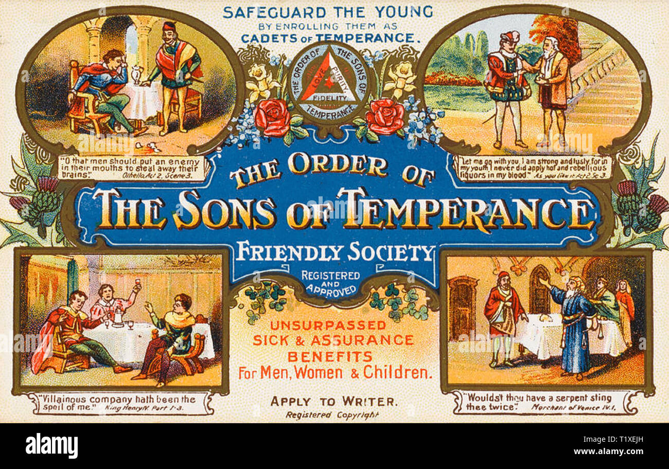Figli di temperanza American movimento antialcolista fondata nel 1842 Foto Stock