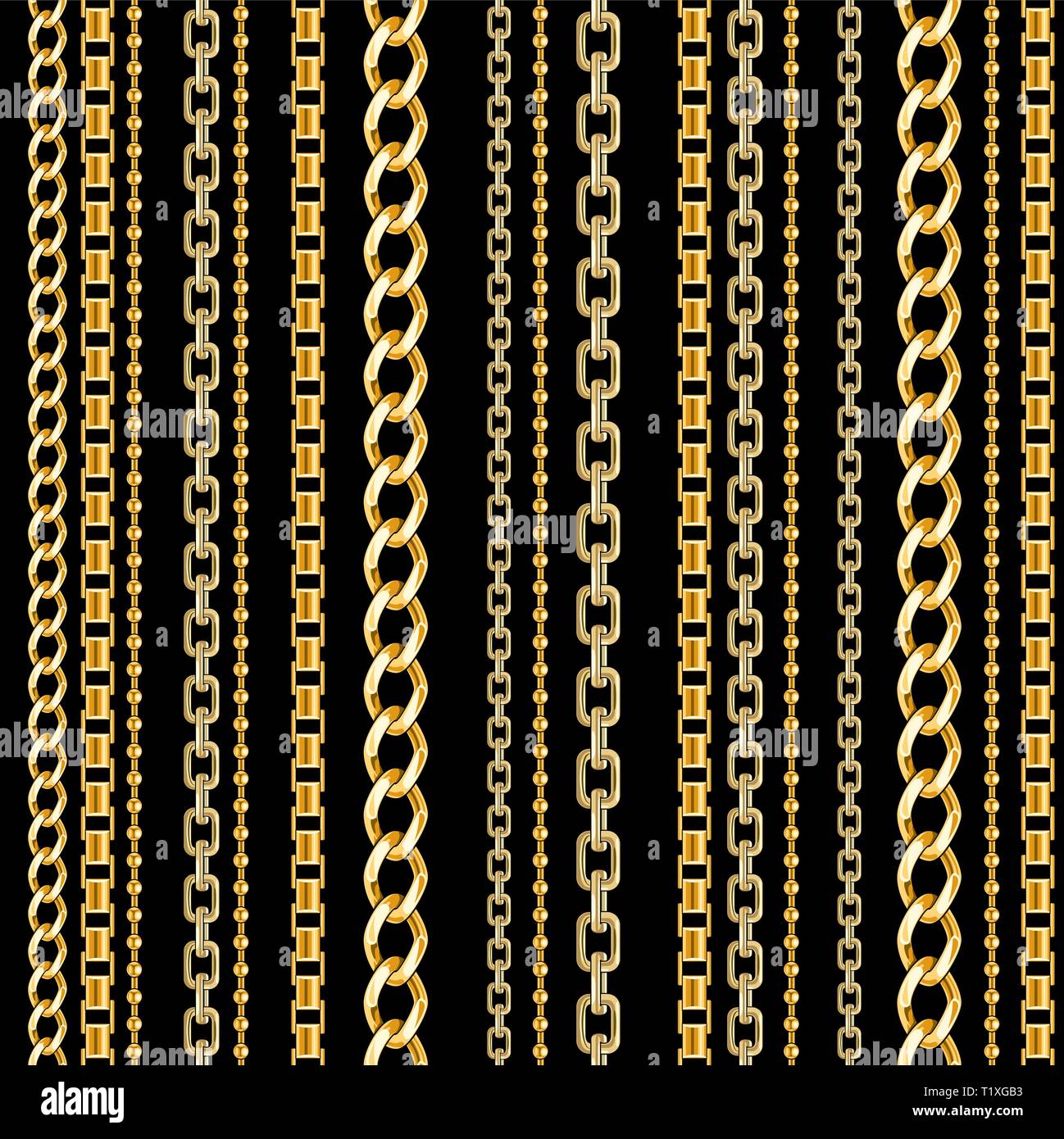Abctract seamless pattern con catena in oro isolato per tessuto. Alla moda di ripetere la stampa. Illustrazione Vettoriale