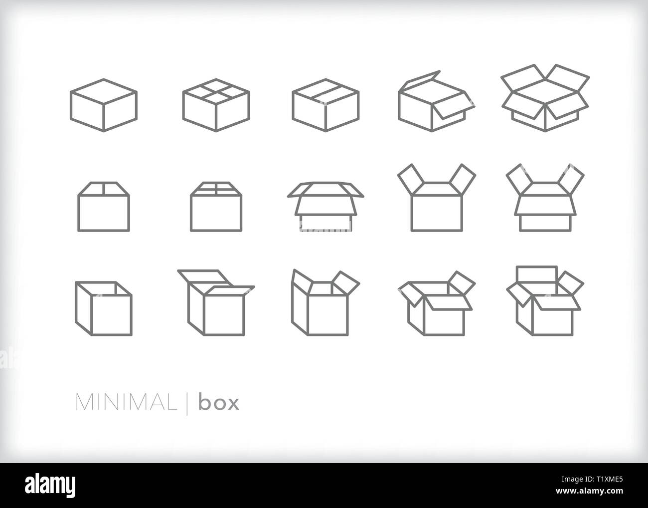 Set di 15 box le icone della linea di cartone o contenitori per il trasloco Illustrazione Vettoriale