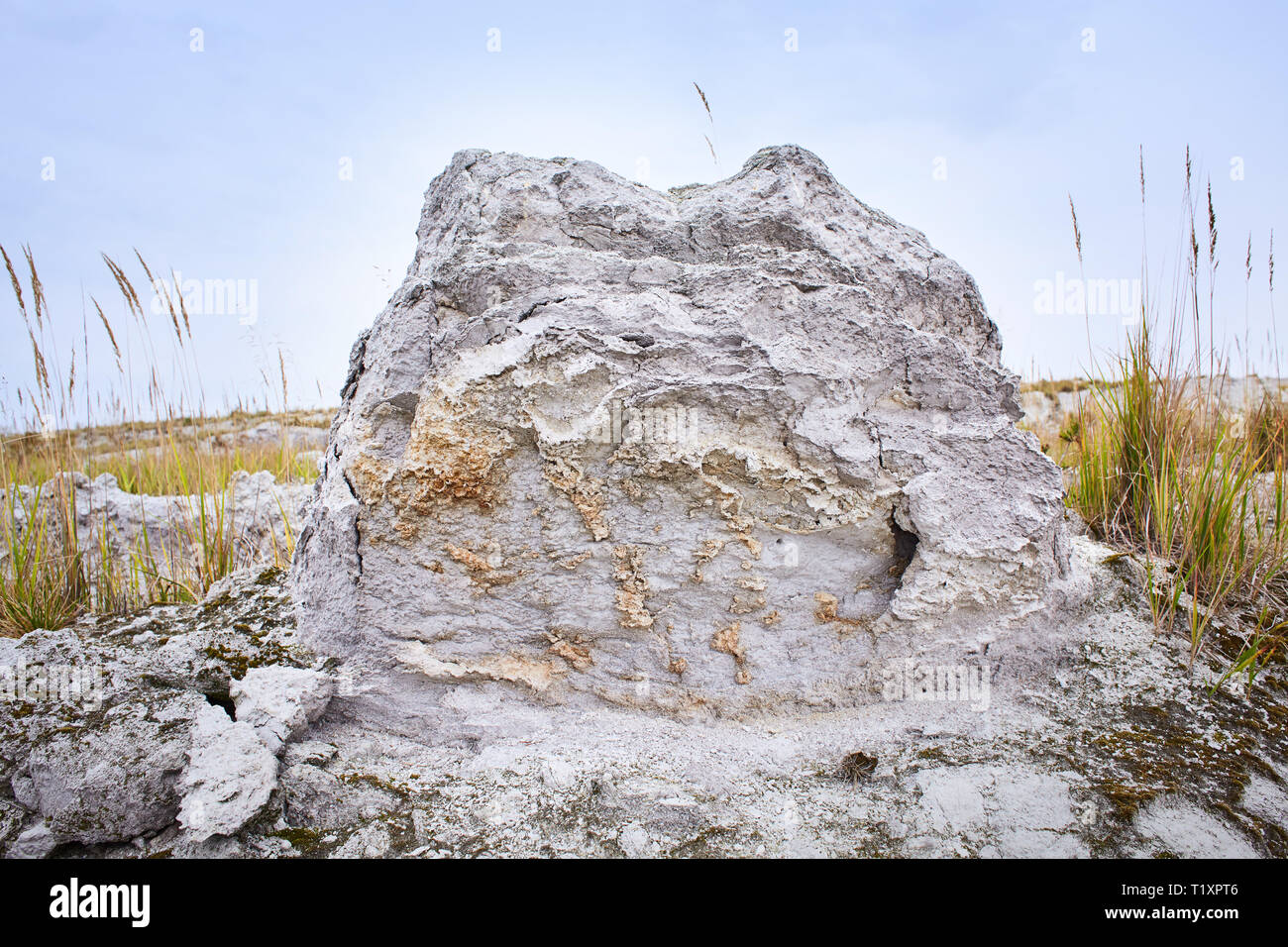 Paesaggio con montagne bianche e colline. Incredibile deserto abbandonate vista. Stack Phosphogypsum chimica di scarti di produzione. Vista di autunno Foto Stock