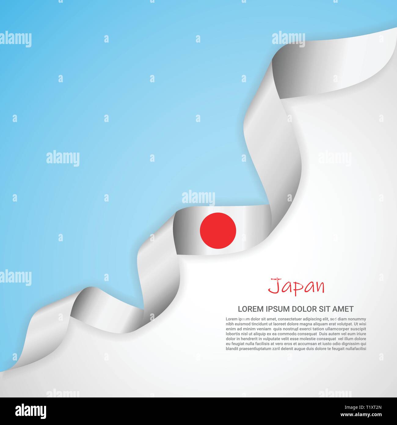 Banner di vettore nei colori del blu e del bianco e agitando il nastro con la bandiera del Giappone. Modello per la progettazione di poster, opuscoli, materiali stampati, logo Illustrazione Vettoriale