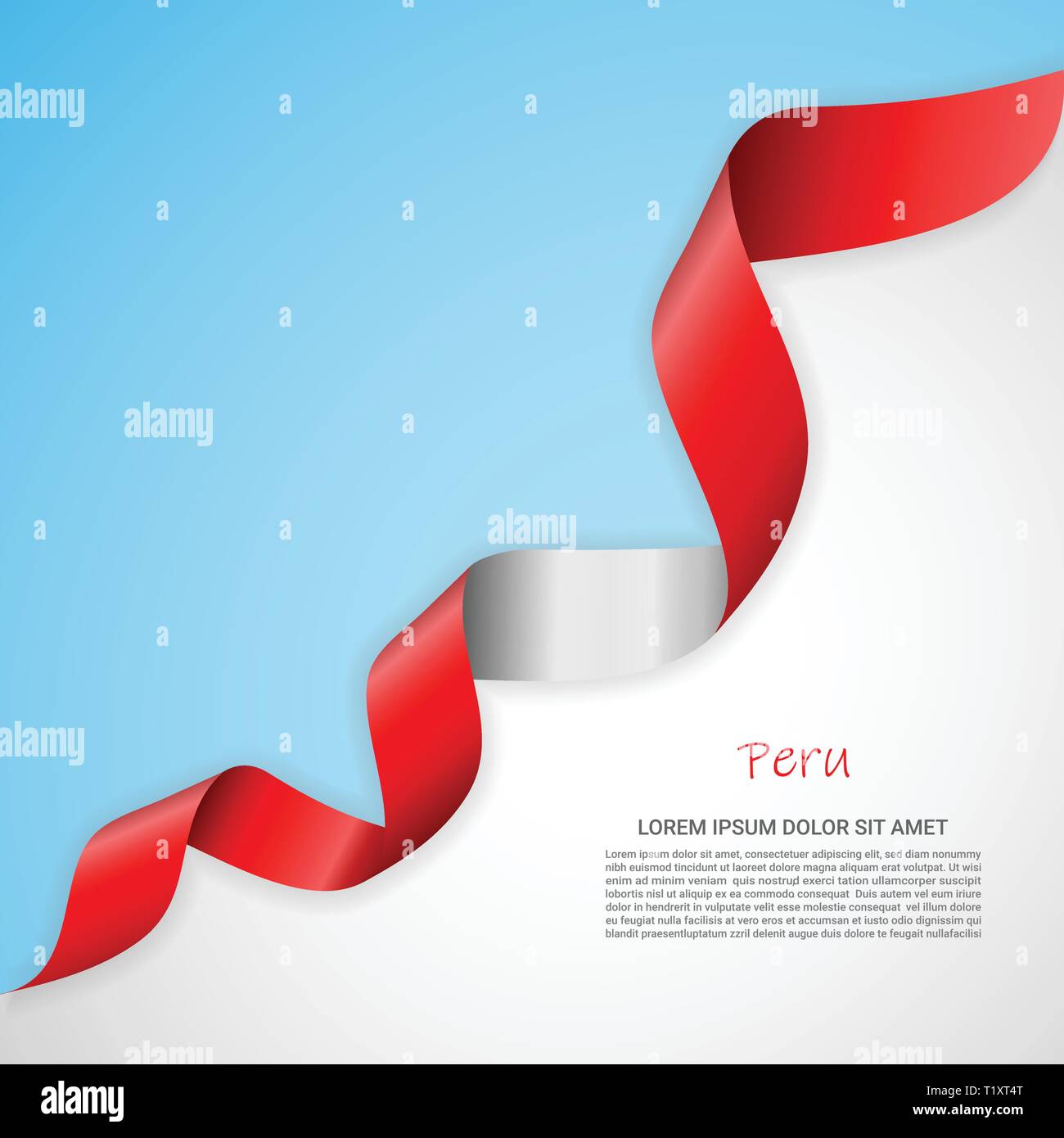 Banner di vettore nei colori del blu e del bianco e agitando il nastro con la bandiera del Perù. Modello per la progettazione di poster, opuscoli, materiali stampati, logo Illustrazione Vettoriale