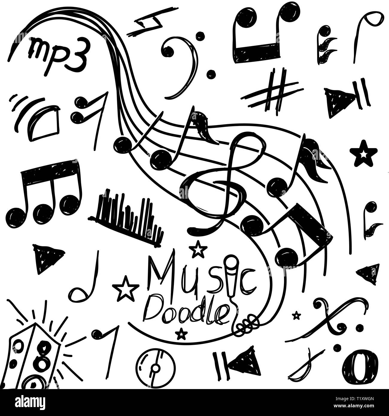 Serie di musica doodle vettore Foto Stock