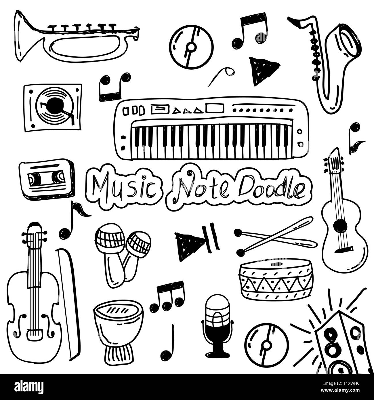 Serie di musica doodle vettore Foto Stock