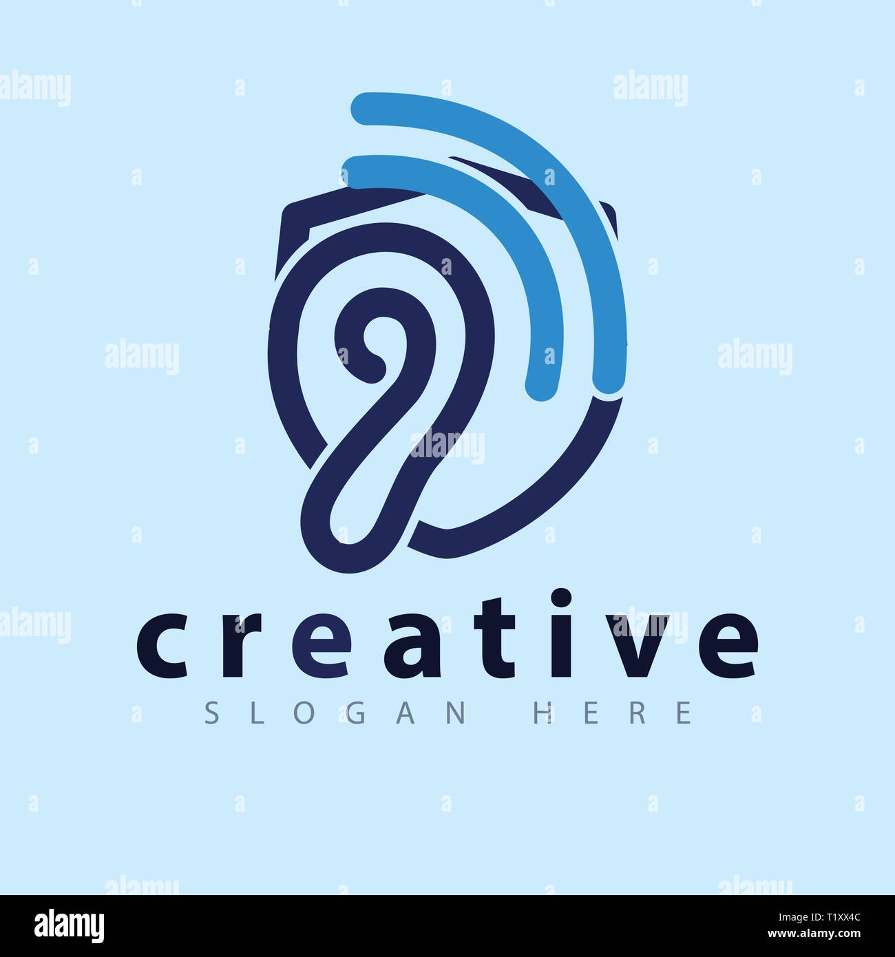 Ascoltare orecchio con scudo icona logo template vettoriale Foto Stock