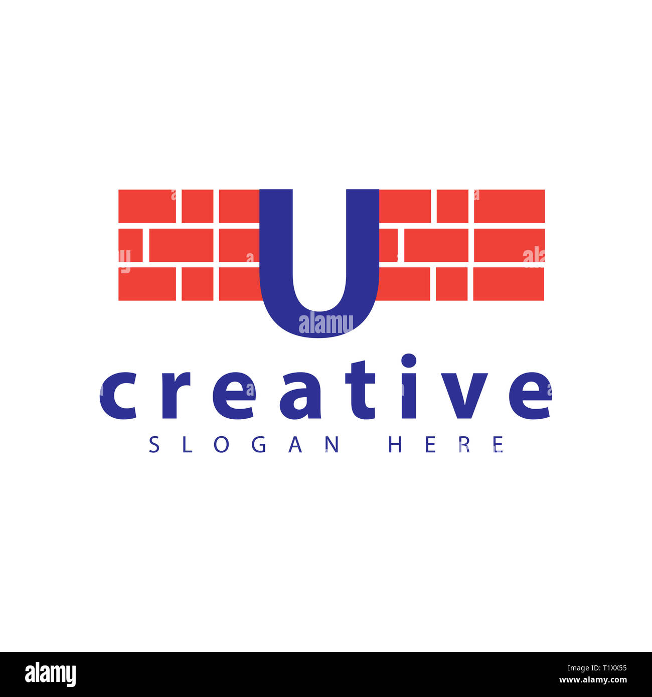 Lettera U con mattoni icona logo template vettoriale Foto Stock