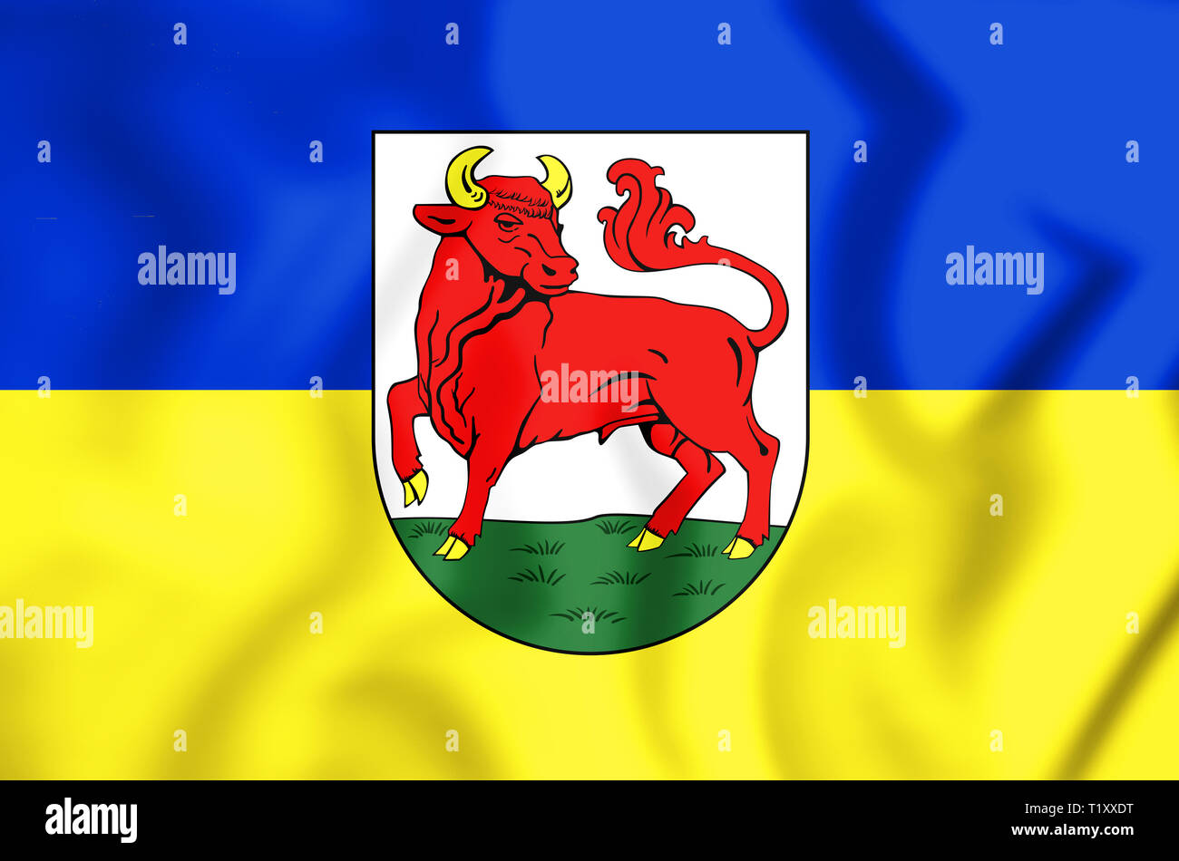 3D Bandiera di Luckau (Brandeburgo), Germania. 3D'illustrazione. Foto Stock
