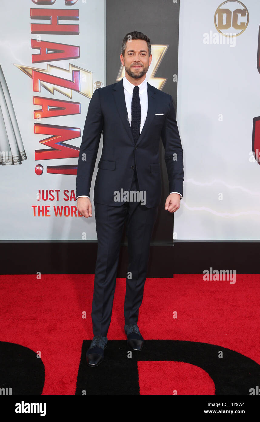 Hollywood CA 28 Marzo: Zachary Levi, arriva per Warner Bros Foto e New Line Cinema Premiere mondiale di 'SHAZAM!' a TCL teatro cinese il 28 marzo 2019 a Hollywood. Credito: Faye Sadou/MediaPunch Foto Stock