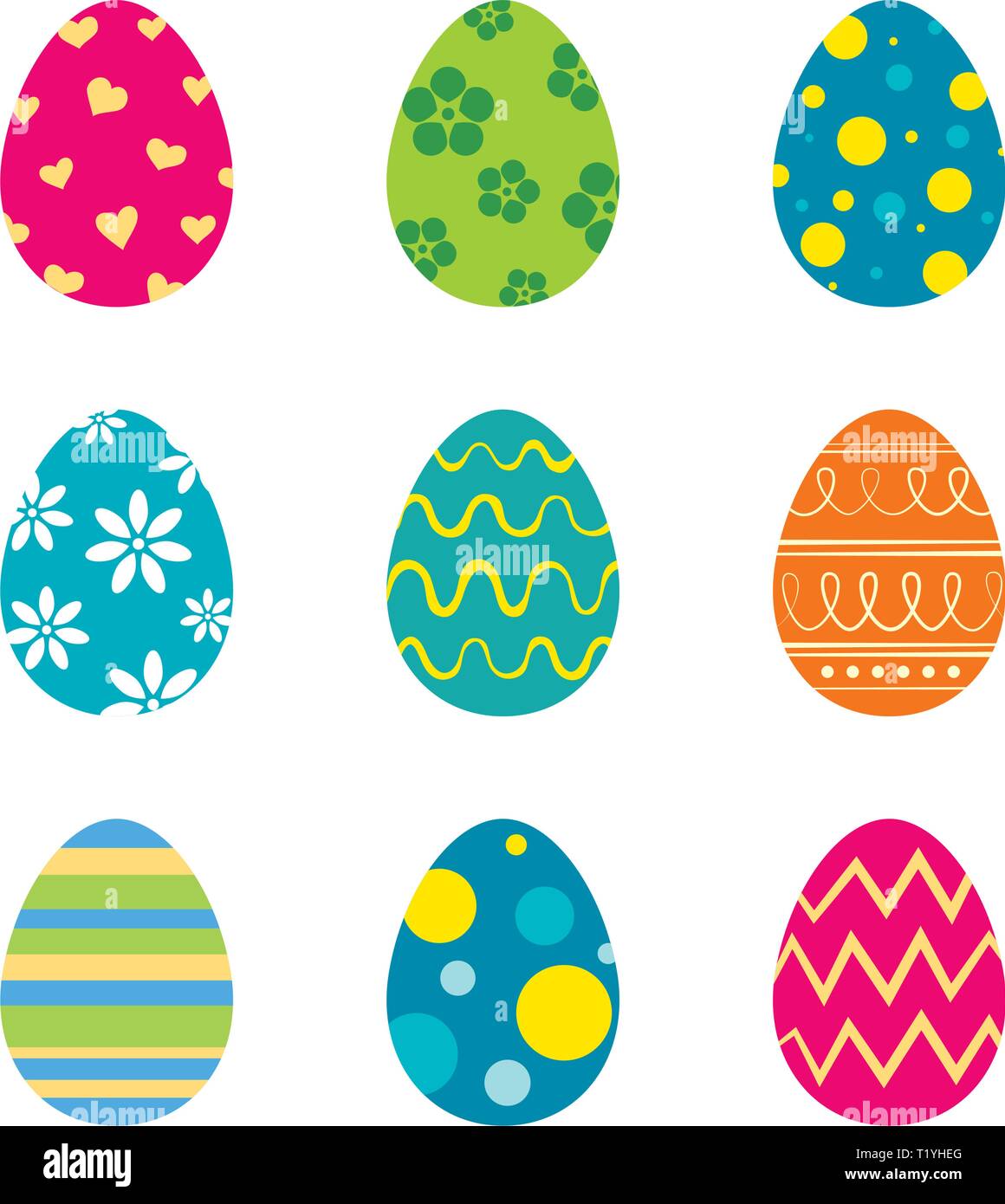 Set di uova di pasqua isolato in uno sfondo bianco. Moderno vettore di nuovo design con colori e motivi diversi. Illustrazione Vettoriale Set di uova di pasqua isolato in uno sfondo bianco. Moderno vettore di nuovo design con colori e motivi diversi. Illustrazione Vettoriale