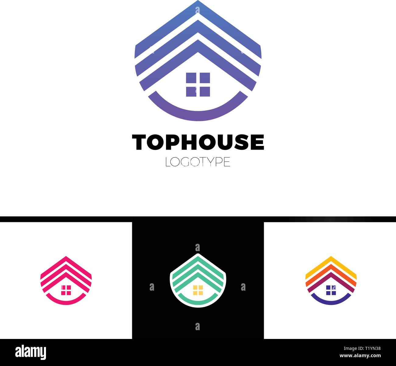 Immobili casa logo. Freccia superiore fino casa logotipo. Semplice icona home progettazione agli elementi del modello Illustrazione Vettoriale