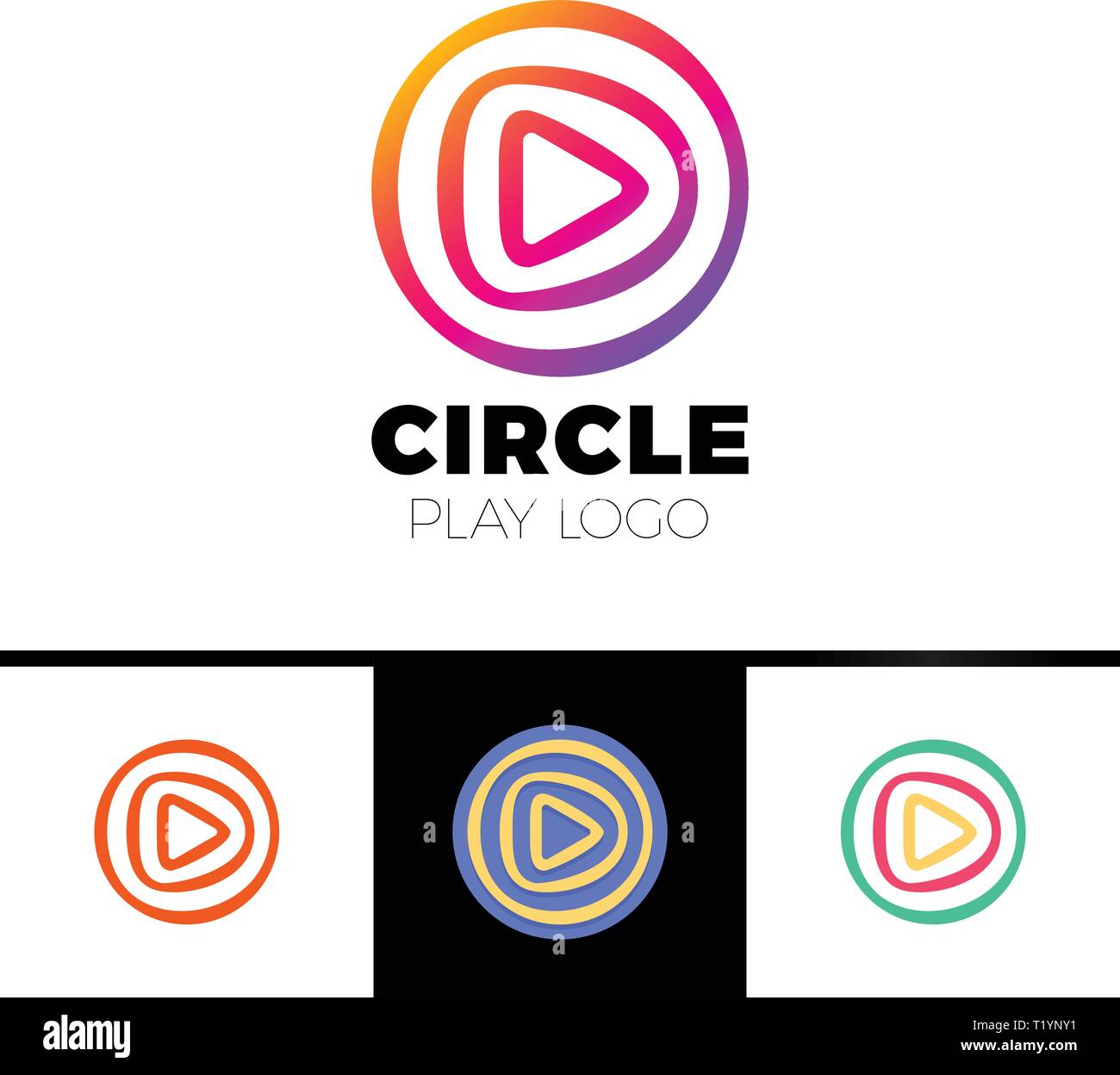 Riproduci filmato - logo vettoriale concetto di modello illustrazione. Musica o in un lettore per la riproduzione di filmati icona dell'applicazione. Segno multimediale. La tv digitale simbolo. Insinia Audio. Calcolatore ABS Illustrazione Vettoriale