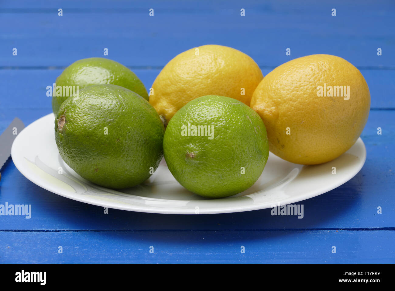 I limoni, giallo e verde, in studio Foto Stock