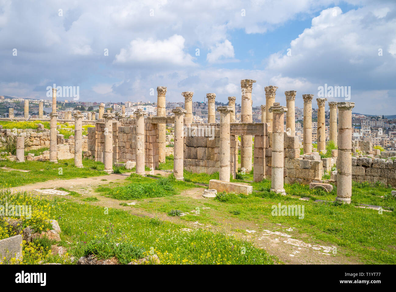 Terme di Placcus a Jerash, Amman, Giordania Foto Stock