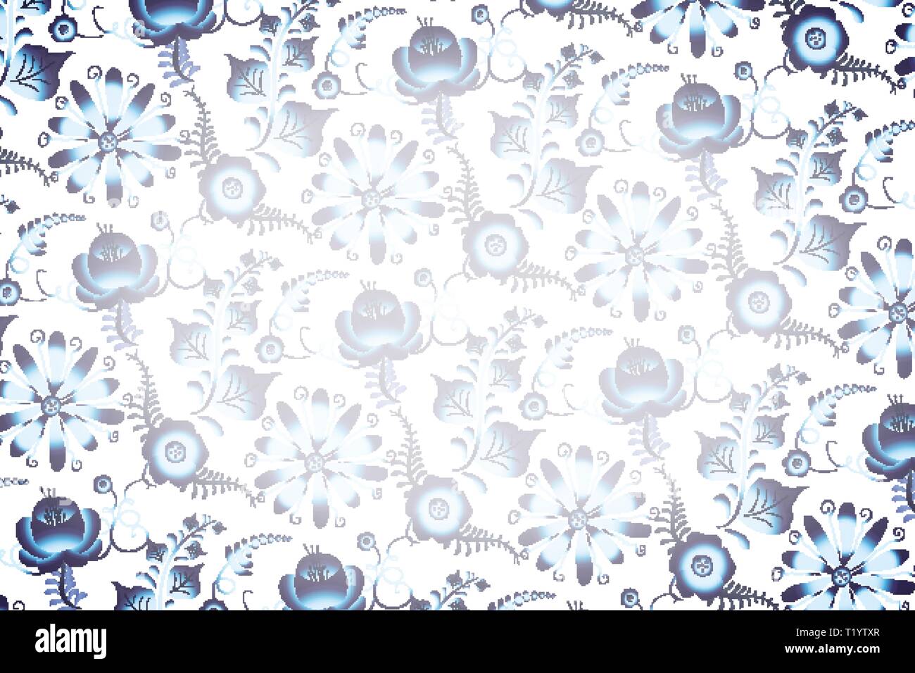 Blu gzhel russo modello nazionale su bianco, ampio sfondo dettagliato Illustrazione Vettoriale