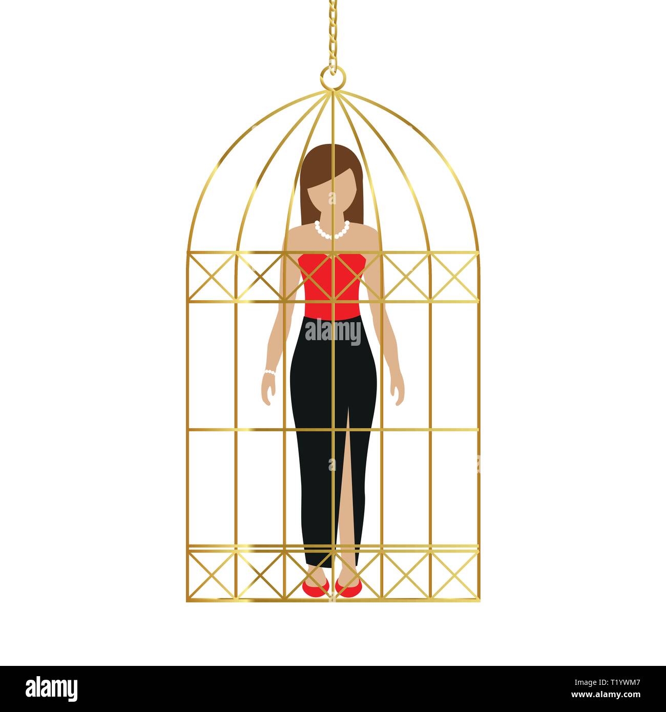 La donna in una gabbia dorata isolati su sfondo bianco illustrazione vettoriale EPS10 Illustrazione Vettoriale