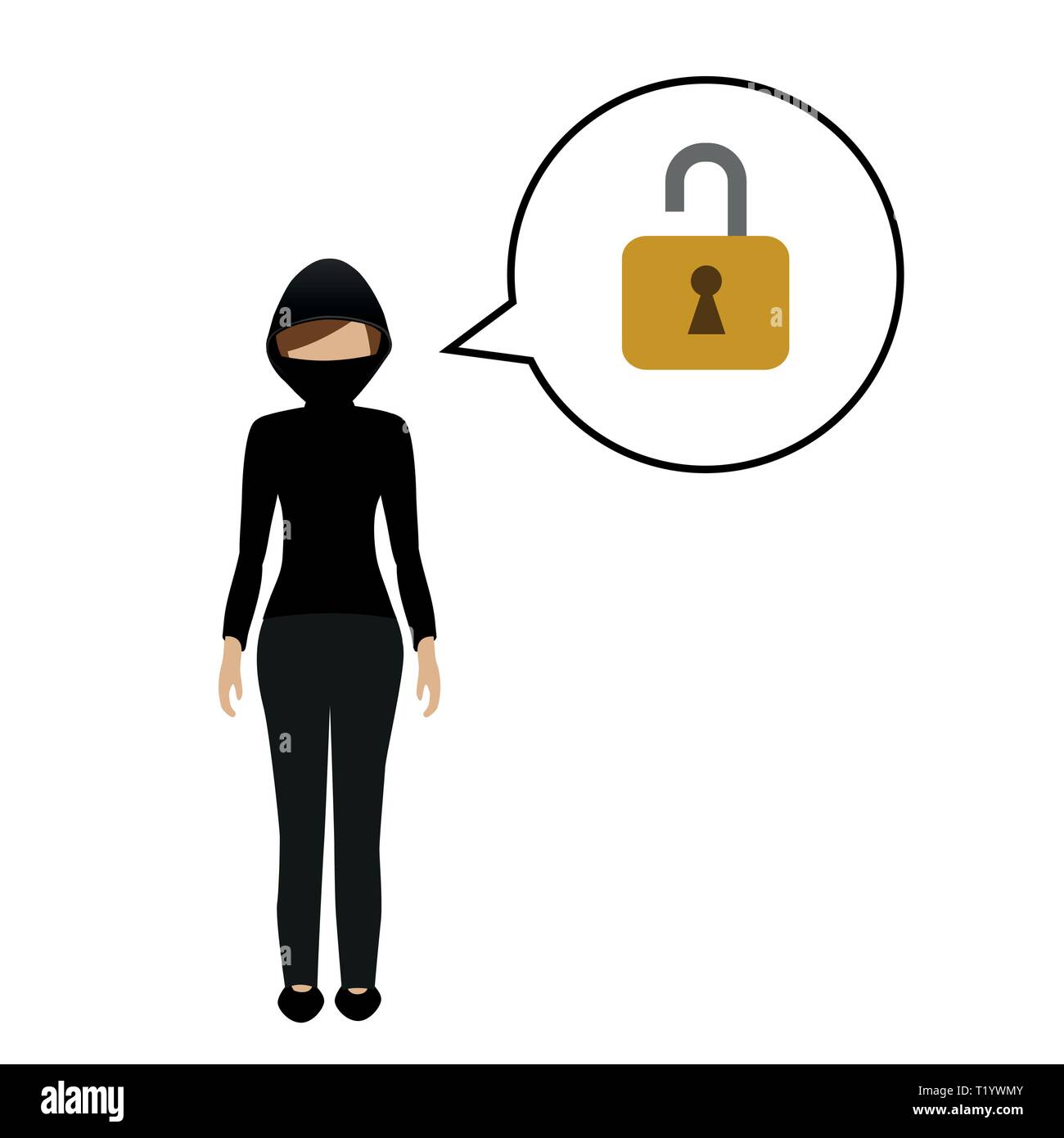 Femmina carattere antifurto parla di apertura di una serratura illustrazione vettoriale EPS10 Illustrazione Vettoriale