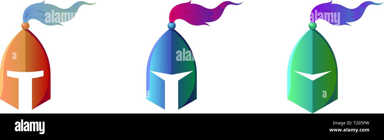 Cavaliere medievale casco armor forma stilizzata una lettera t m. Blu verde oro metallico segno di simbolo per il vostro business brand azienda identità illustratio vettore Illustrazione Vettoriale