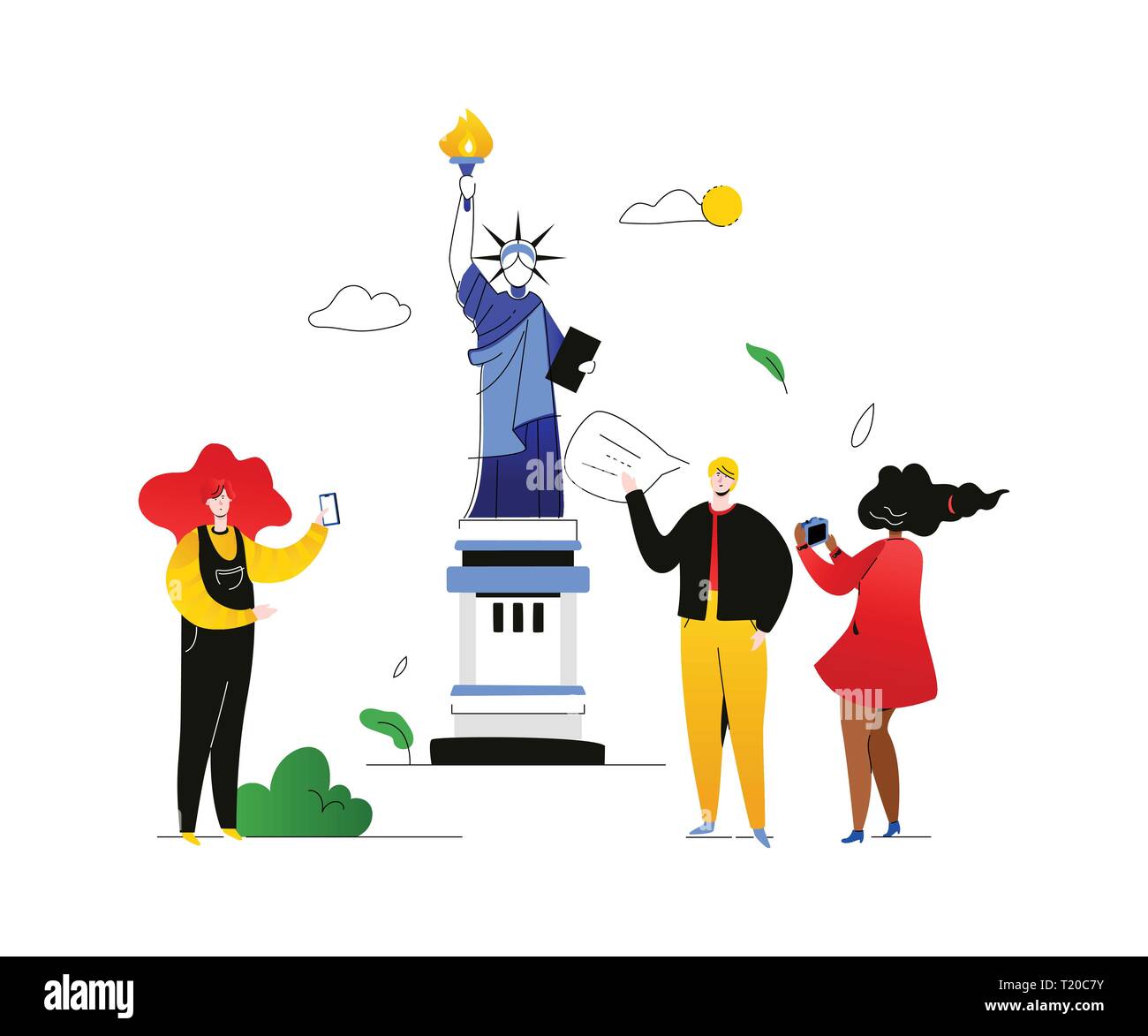 Il viaggio per gli Stati Uniti - piatto colorato stile design illustrazione Illustrazione Vettoriale