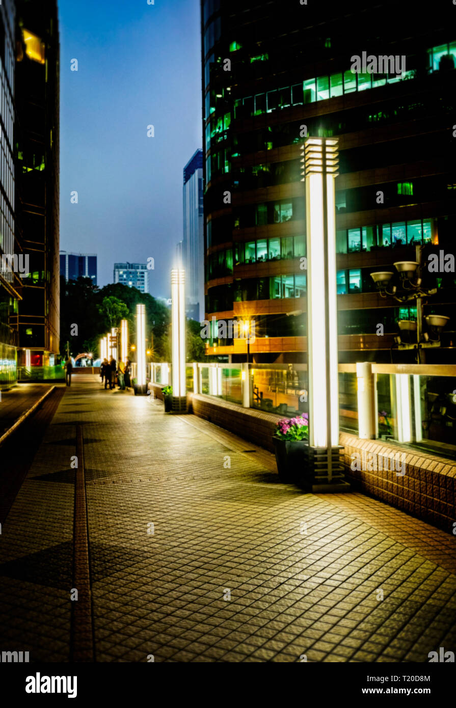 Alto ufficio blocchi di notte a Kowloon. Foto Stock