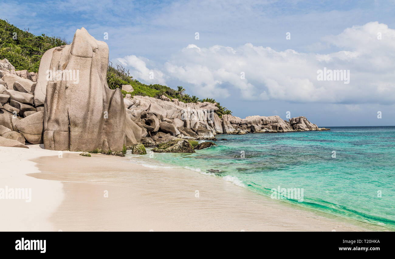 Anse Marron sulla spiaggia di La Digue Seychelles. Foto Stock