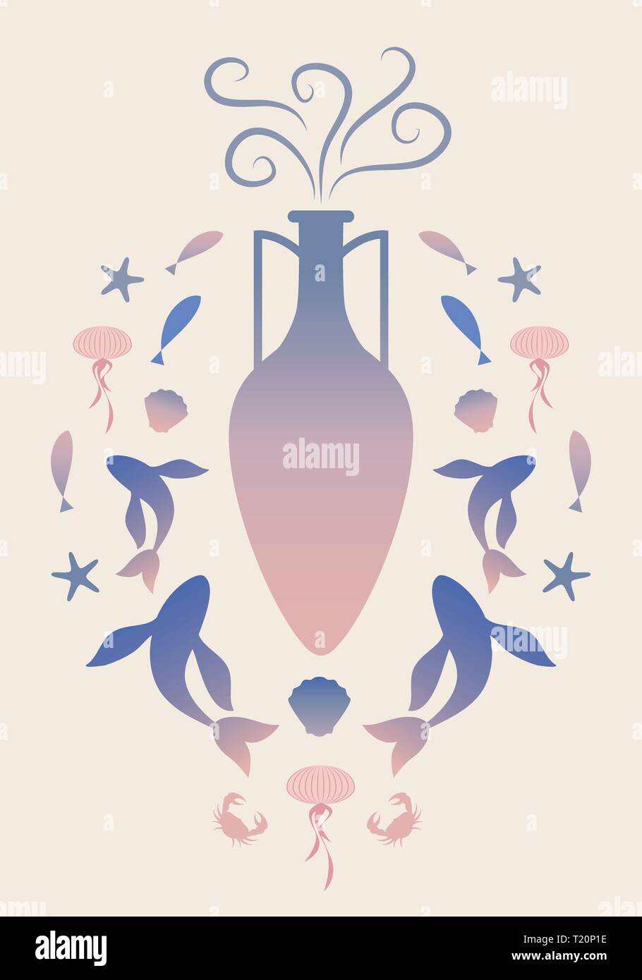 Il greco antico o anfora romana e il mare Mediterraneo simboli Illustrazione Vettoriale