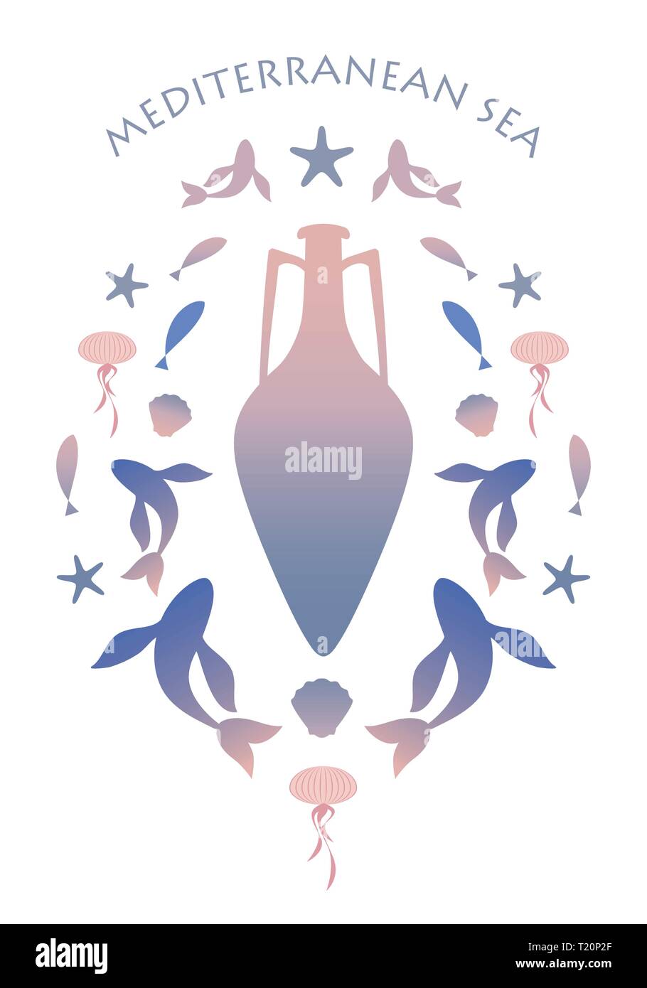 Il greco antico o anfora romana e il mare Mediterraneo simboli Illustrazione Vettoriale