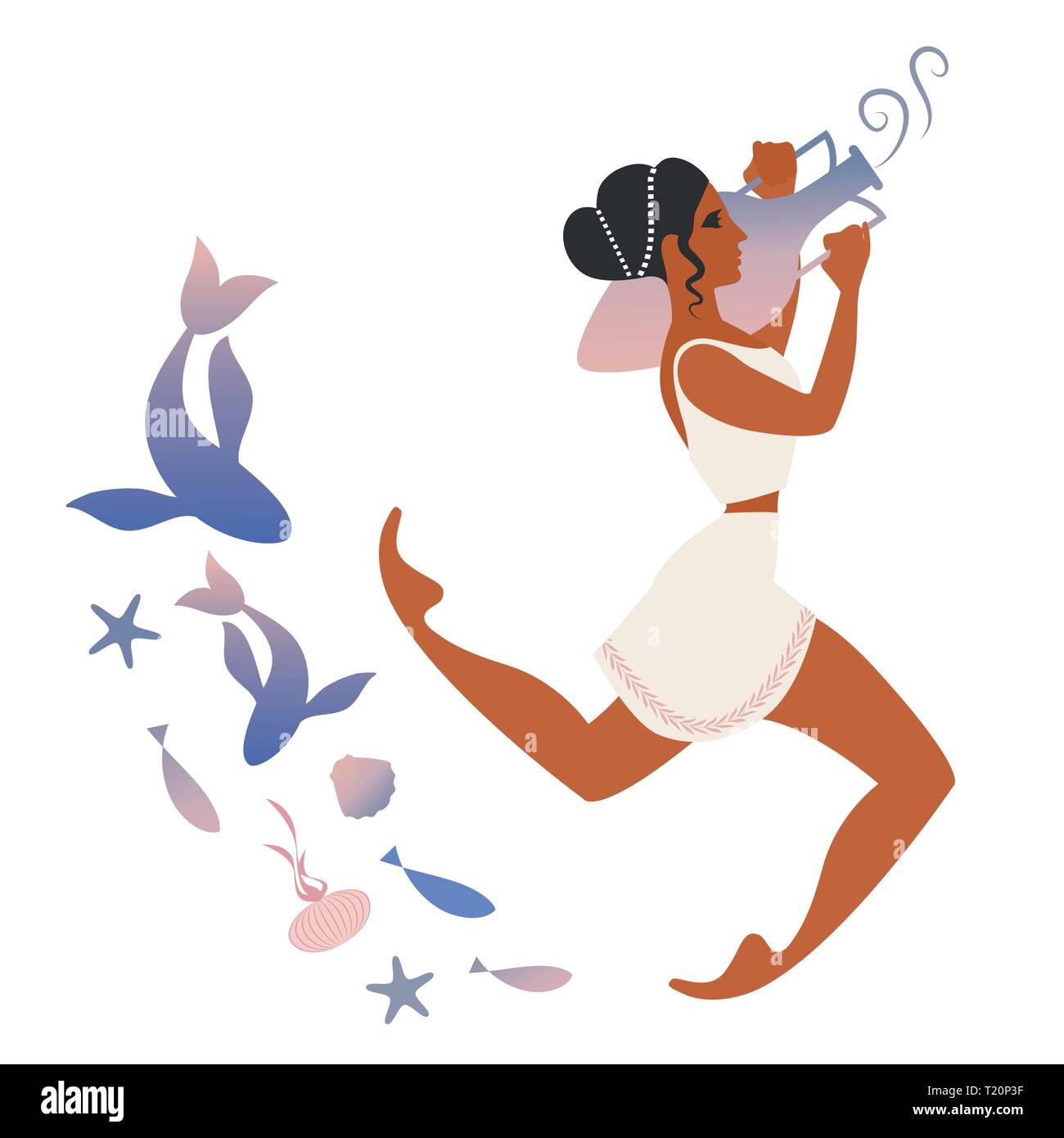 Grecia antica ragazza che trasportano un anfora circondato dal mare Mediterraneo simboli Illustrazione Vettoriale