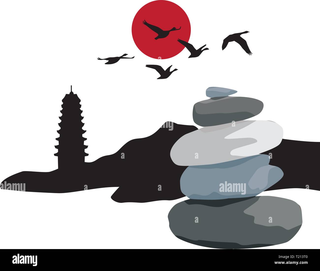 Paesaggio di montagna con pietre zen, grafica vettoriale elemento di design Illustrazione Vettoriale