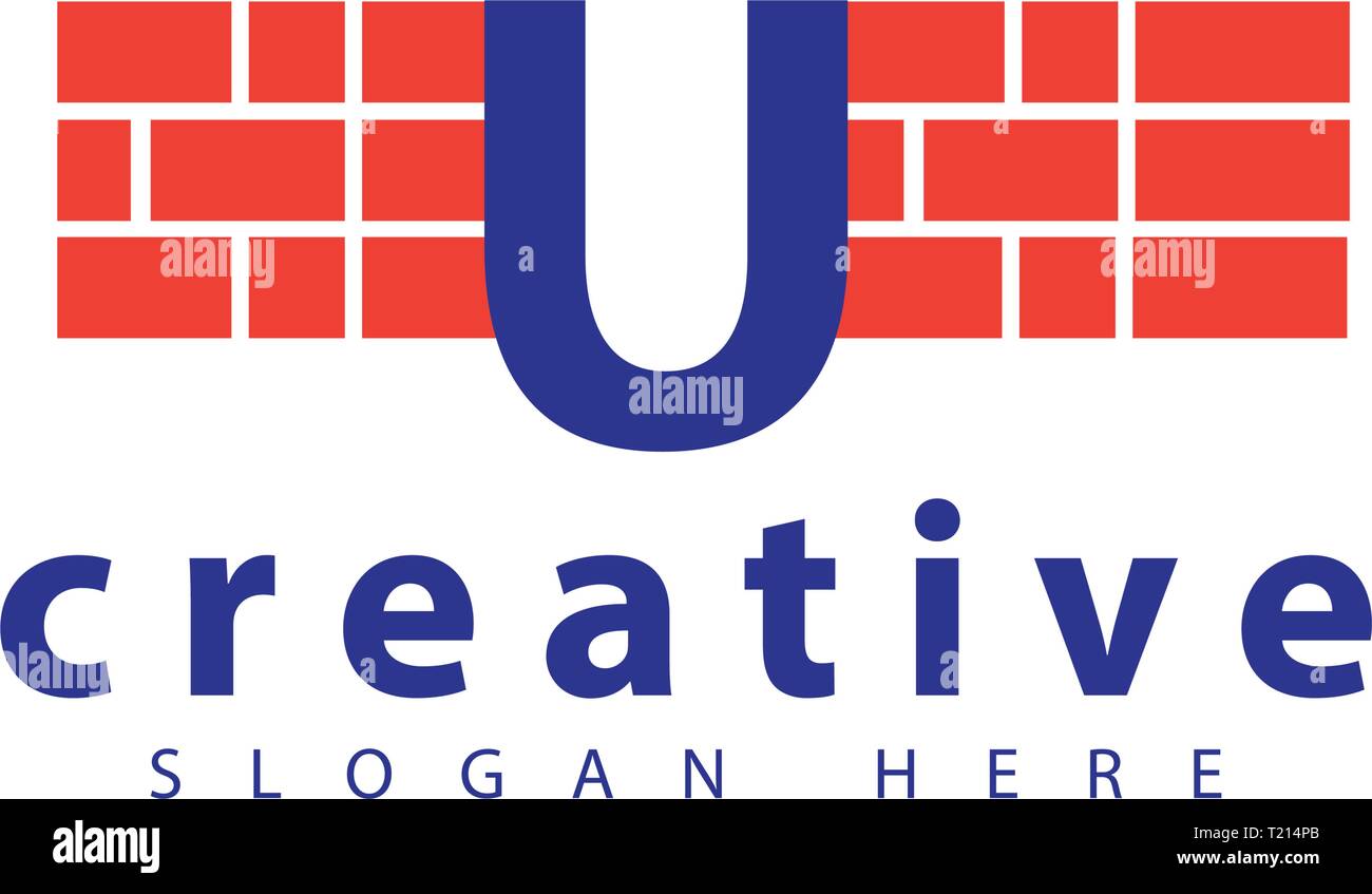 Lettera U con mattoni icona logo template vettoriale Illustrazione Vettoriale