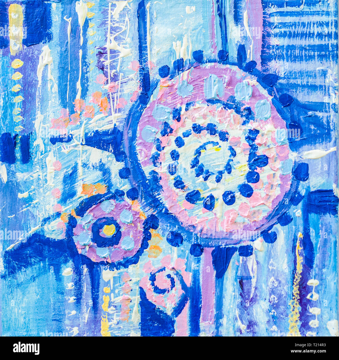 Disegnata a mano di pittura acrilica. L'arte astratta sfondo. Pittura Acrilica su tela di canapa. Colore e struttura. Frammento di opere d'arte. Pennellate di vernice. Ar moderno Foto Stock