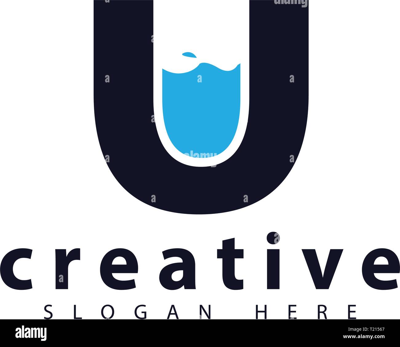 Lettera U con acqua icona logo template vettoriale Illustrazione Vettoriale