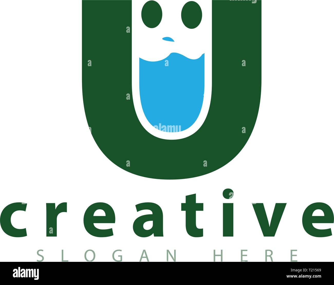 Lettera U con acqua icona logo template vettoriale Illustrazione Vettoriale